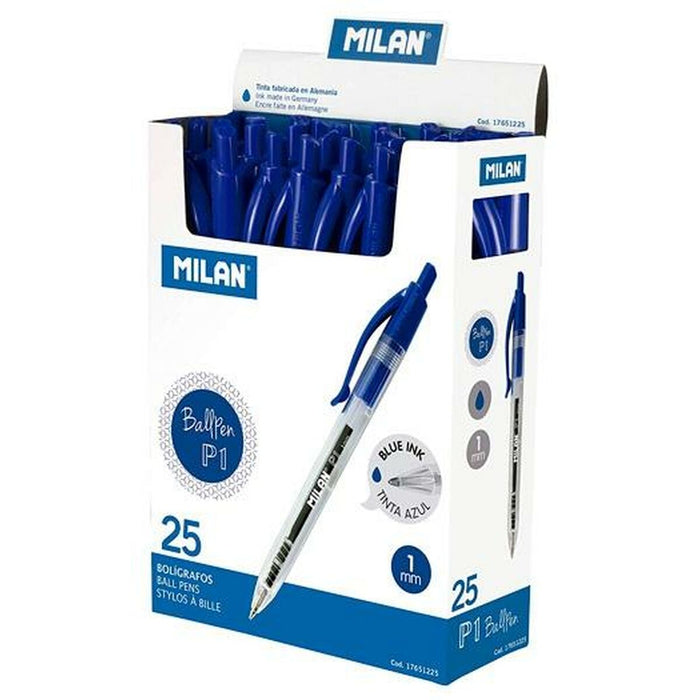 Caneta Milan P1 Azul 1 mm (25 Unidades)
