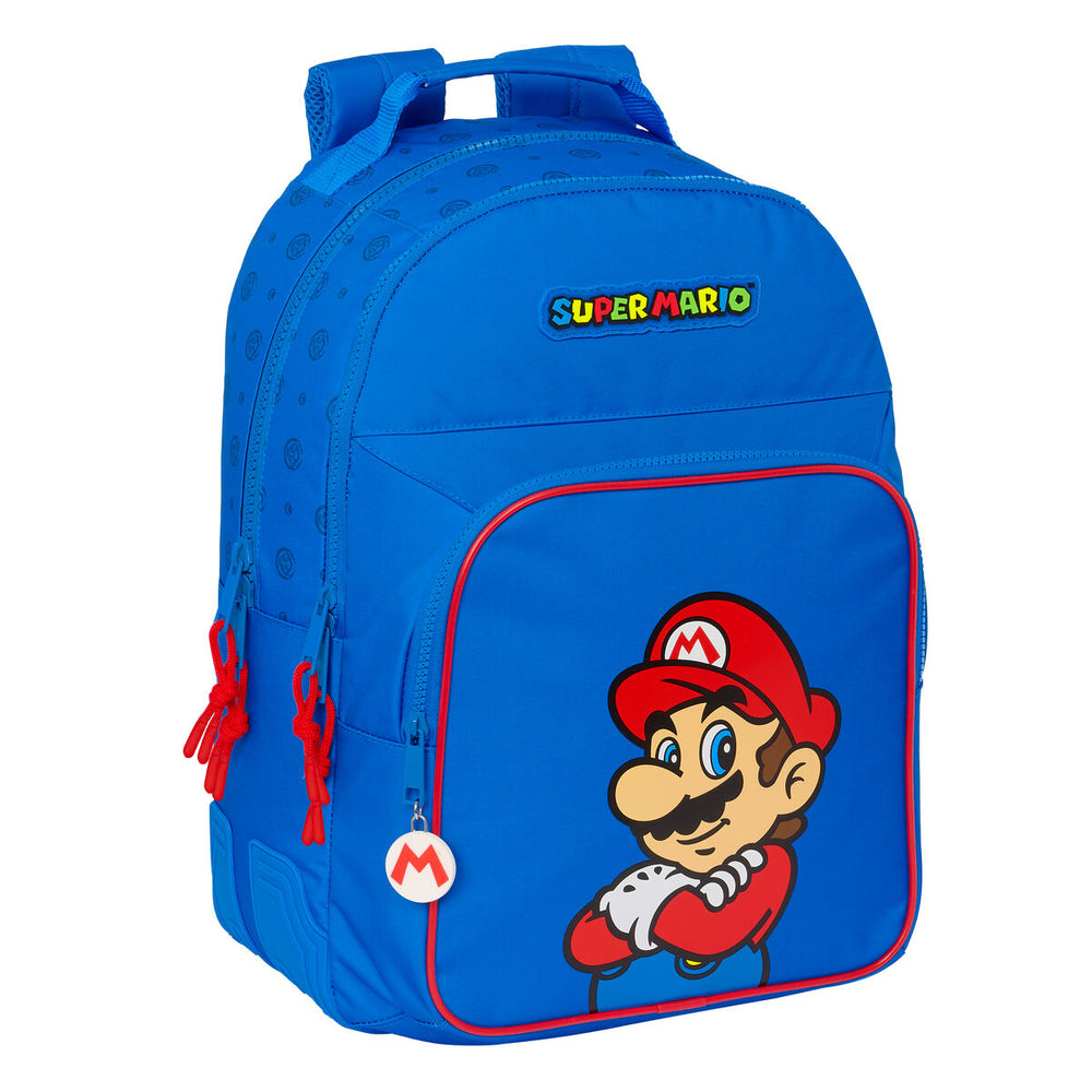 Mochila Escolar Super Mario Play Azul Vermelho 32 x 42 x 15 cm