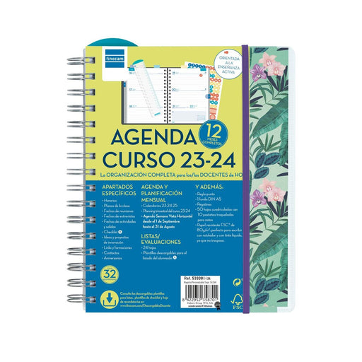 Agenda Finocam Tropic 2023-2024 Docente 15,5 x 21,2 cm Multicolor Quarto