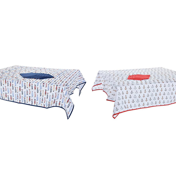 Conjunto de toalhas de mesa DKD Home Decor Vermelho Azul Poliéster Algodão (150 x 150 x 0,5 cm) (2 Unidades)
