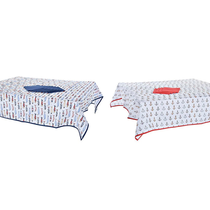 Conjunto de toalhas de mesa DKD Home Decor Vermelho Azul Poliéster Algodão (150 x 250 x 0,5 cm) (2 Unidades)