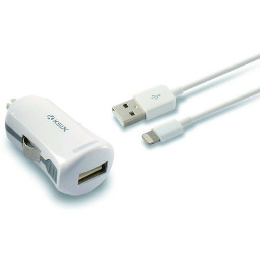 Carregador USB para Auto + Cabo Lightning MFi KSIX 2.4 A Branco