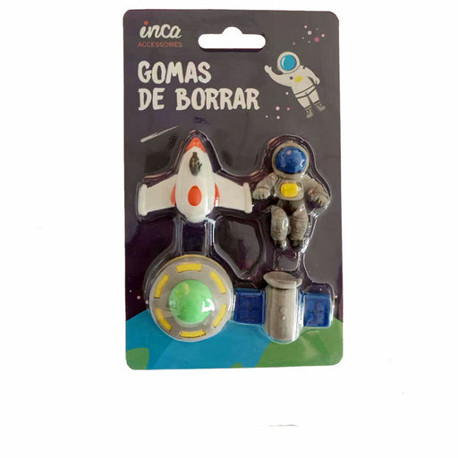 Conjunto de Borrachas Inca   Astronauta Nave Espacial 4 Peças