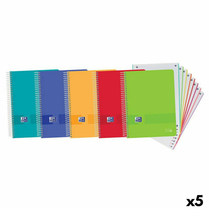 Conjunto de cadernos Oxford Multicolor A4+ 160 Folhas (5 Unidades)