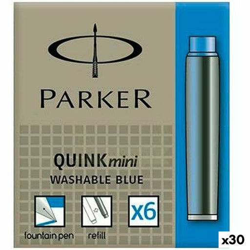 Recarga de tinta para caneta Parker Quink Mini 6 Peças Azul (30 Unidades)