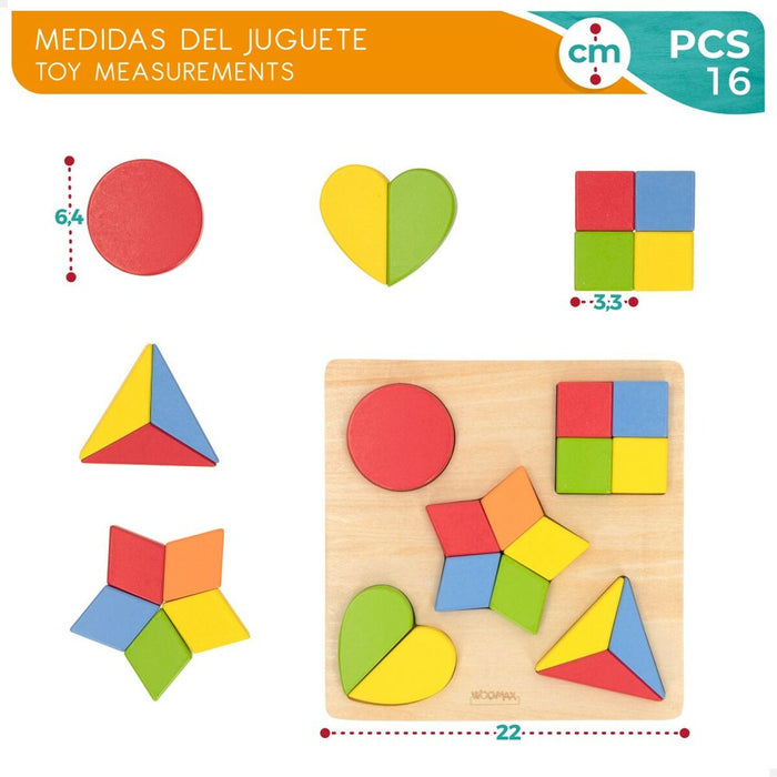 Puzzle Infantil de Madeira Woomax Formas + 12 Meses 16 Peças (6 Unidades)